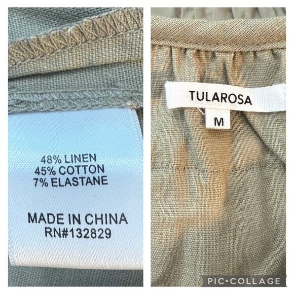 Tularosa Rory Linen Blend Mini Dress Medium Ruffled Smocked Backless Tie Neck - Picture 12 of 15